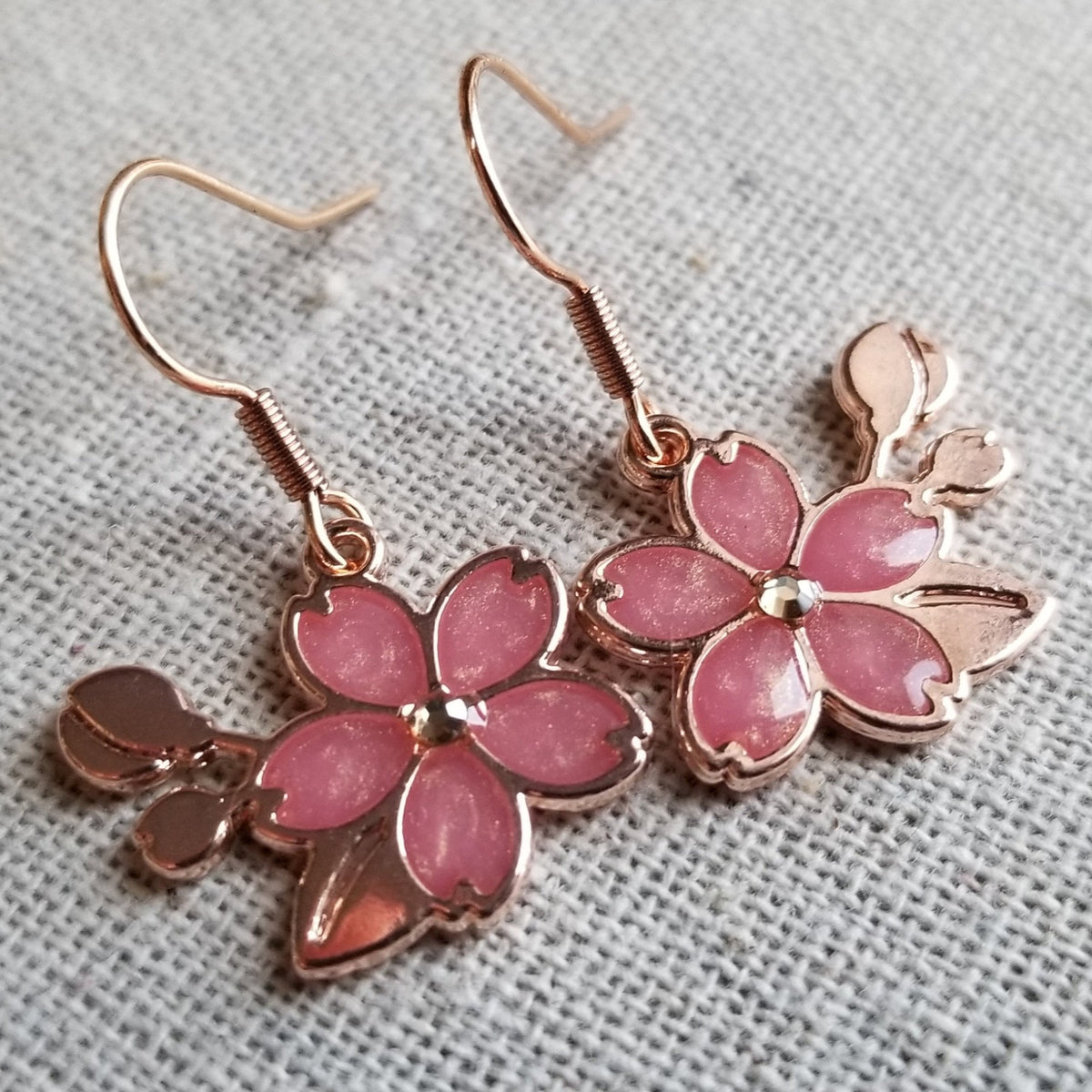Sakura Cherry Blossom Rose Gold Earrings – Charming Little Fox display picture 1
