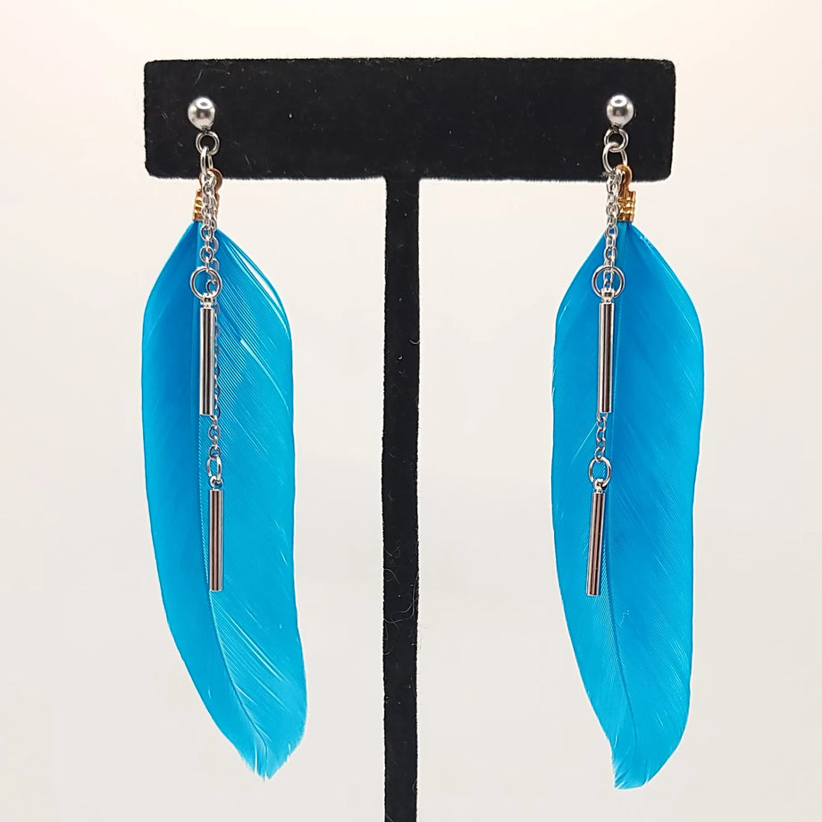 Blue feather clearance earrings