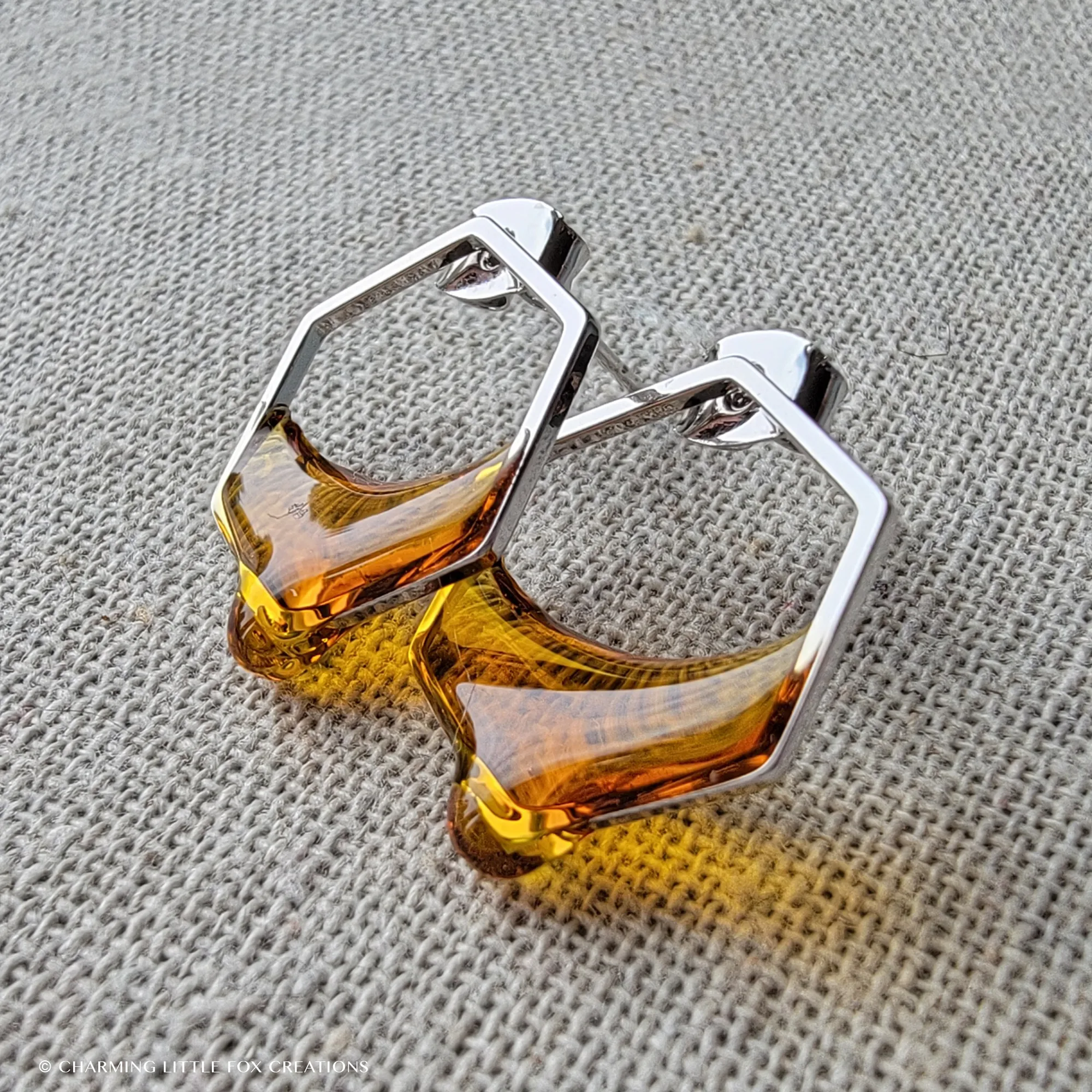 Dripping Honey Silver Post Hexagon Earring Charming Little Fox