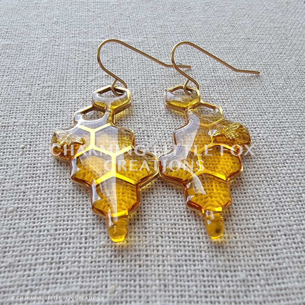 Honeycomb with Hanging Honey Earrings Life with MaK’s Honeycomb Bee Kind Jewelry Collection